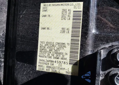 2011 Nissan Altima 2.5 S из США, поврежденный, VIN 1N4AL2AP0BN459785